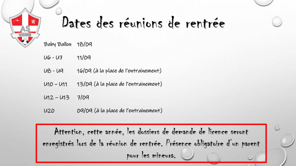 Dates des réunion avec les parents - as ugine football